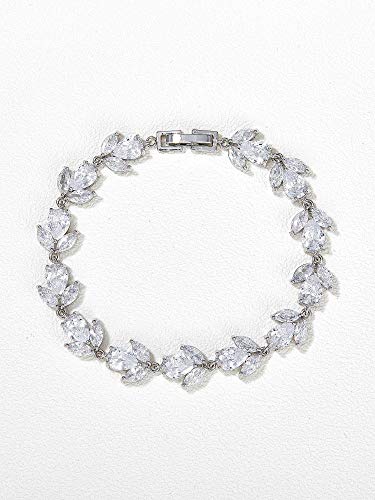 Sweetv Wedding Bracelet For Brides, Bridesmaids, Crystal Bridal Bracelet For Wedding Jewelry, Rhinestone Cubic Zirconia Tennis Bracelets For Women Prom, Silver #TOP3