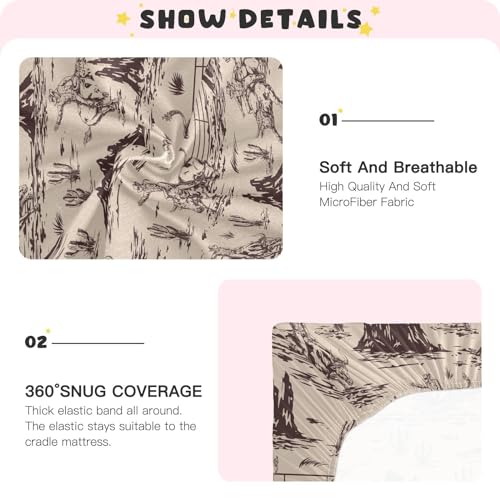 Image of Western American Cowboy Crib Sheets Soft Breathable Fitted Baby Playard Sheets Mattress Cover for Girl Boys, 39 inch x 27 inch x 5 inch