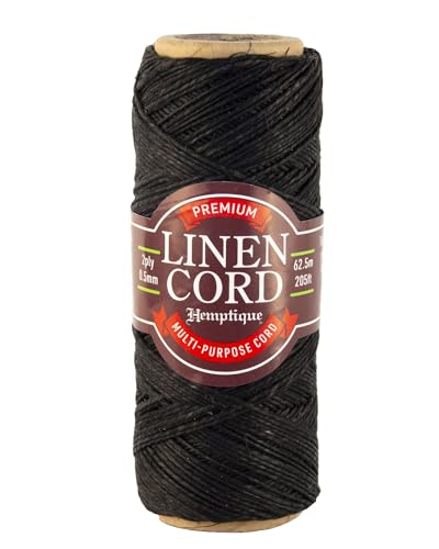 Hemptique Premium Linen Cord - Black Craft Cord Made from 100% Egyptian Flax with A Smooth Waxed Finish- Cord is Ideal for Stitching, Bookbinding & More- Strong Wax for A Professional Touch