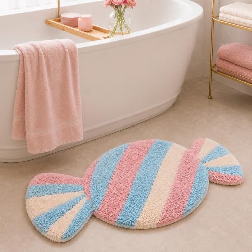 Dunzy Pastel Candy Christmas Bathroom Rug Cute Candy Bath Mat 31.5" x 15.7"