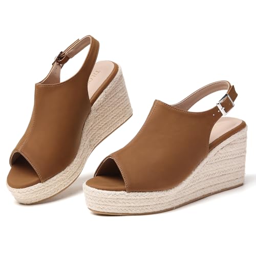 Image of Tilocow Espadrilles Wedges for Women Open Toe Ankle Strap Platform Dressy Casual Sandals Travel Slides