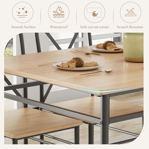 VECELO Dining Table Set for 4, 5-Piece Wood Kitchen Table with Chairs for Small Space, Breakfast Nook, Space-Saving, Natural Black by VECELO - Image 3