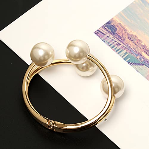 Caiyao 14K Plated Gold Big Pearl Clasp Cuff Bracelets Asymmetric Broadside Ball Handcuffs Wrist Bangle For Women Girls Simple Fashion Jewelry-A Layered #TOP3