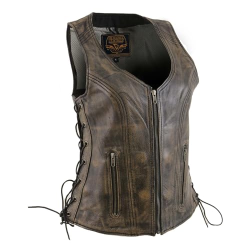 Milwaukee Leather Women's Classic Biker Vest - Premium Leather, Zipper Front, Concealed Carry, Rider Fit Design - Large