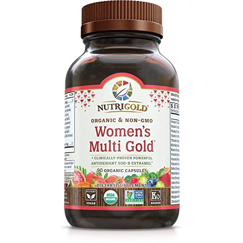 Nutrigold Organic Multivitamin for Women, Women's Multi Gold, 90 Capsules, Plant-Based Whole Food Multivitamin with Iron, Non-GMO, Vegan, Kosher (811762020027)