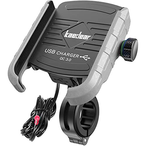Kaedear(カエディア) バイク スマホホルダー USB 電源 防水 携帯 ホルダー バイク用 パワーグリップ USB SAE コネクター スマホ 充電 QC3.0 最大18W スマートフォン iPhone galaxy ミラー ハンドル マウント 360度 原付 オートバイ KDR-M8 (グレー)