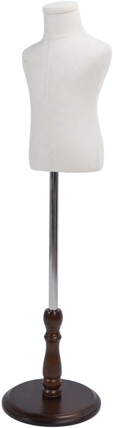 WALFRONT Kids Dress Form Mannequin, Linen and Wood Toddler Clothes Display, Sturdy Base for Clothing Stores and Tailoring