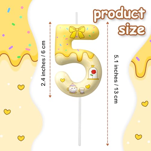 Image of Yellow Cartoon Birthday Candles, Number 5 Candle Yellow Themed Birthday Party Supplies, 2.4 inch Birthday Candles for Cake Topper Party Decorations, Birthday Decorations for Boys Girls (Number 5)