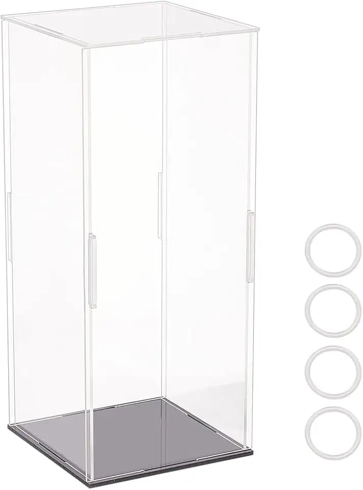 Vitrine de acrílico transparente de 10 x 10 x 25 cm, caixas retangulares de acrílico para exibição de proteção à prova de poeira, vitrine com base preta fosca para bonecos de ação