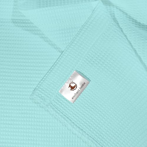 Image of Pure Cotton Waffle Towel | Lightweight | Anti-Microbial and Water Absorbent | Soft Touch Quick Drying Hand Towels (Aqua, Pack of 4)