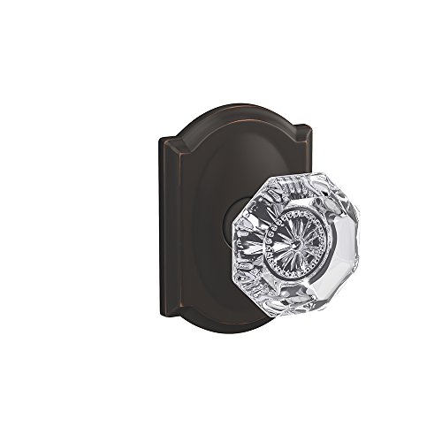 Schlage Custom FC21 ALX 716 CAM Alexandria Glass Knob with Camelot Trim Hall-Closet and Bed-Bath Lock, Aged Bronze