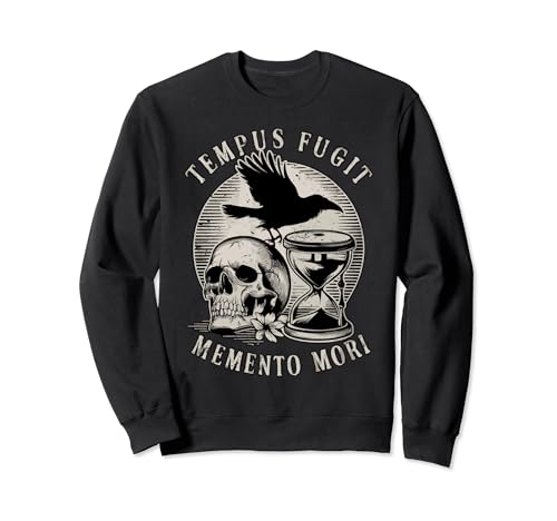 Tempus Fugit Memento Mori Skull Reloj de arena Cuervo Arte gótico Sudadera