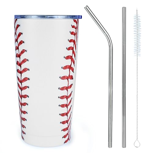 sunwarshile Baseball Tumbler 20oz Stainless Steel Insulated Coffee Tumbler Travel Coffee Mug For Women Men