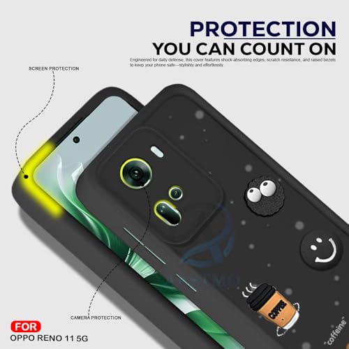 Image of AESTMO Back Case Cover for Oppo Reno 11 5G Cover | Cute Fun Cartoon 3D Ball | Coffee Silicone Case | Full Body Protection | Camera Protection Back Cover for Oppo Reno 11 5G (Black)