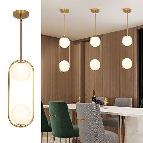 Seeu Modern Pendant Lighting Mid Century Globe Pendant Light Fixture Gold Pendant Chandelier Hanging Lighting Fixture With White Globe Glass Lampshade For Kitchen Island Dining Room Bedroom #TOP9