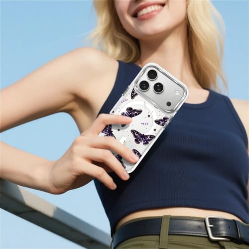 Coque iPhone 17 Pro Magsafe idée cadeau motif papillon violet