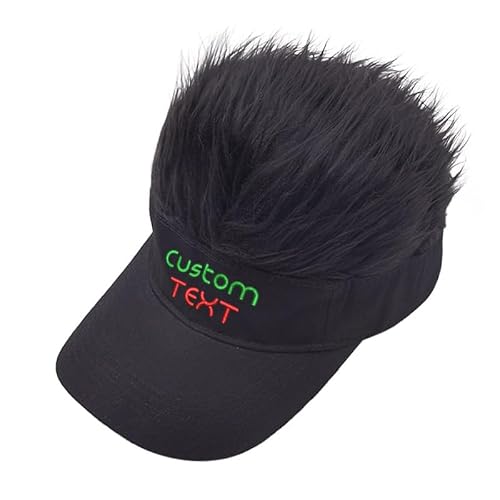 Custom Embroidered Text Men's Novelty Spiked Hair Visor Sun Funny Golf Hats Fake Wig Peaked Adjustable Baseball Dad Caps Black