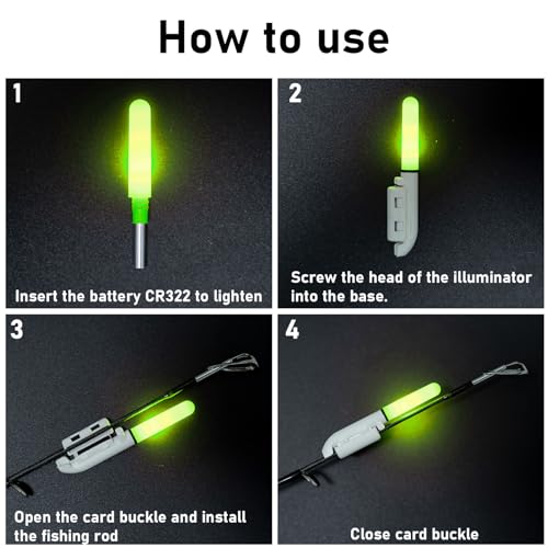 Dr.Fish Bastões de pesca com ponta de vara de LED com clipe na ponta da vara bastões de luz noturna