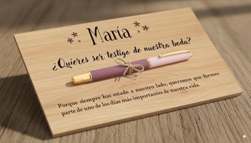 Miniatura 3 de Regalo Testigo Personalizado Para Boda. Placa De Madera Para Testigos Personalizada Con Pluma Bolígrafo Para Firma. Regalo Original Boda