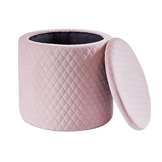 Nealpar 45 cm sammet rund fotpall förvaring ottomansk pall, överdimensionerade vadderade sittpuffer sminkstol med gitterdesign lock fotstöd för vardagsrum sovrum