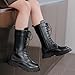 Girls Fleece Lined Mid Calf Lace-Up Riding Boots, PU Leather Side Zipper Punk Goth Boot Fashion Combat Boots Black