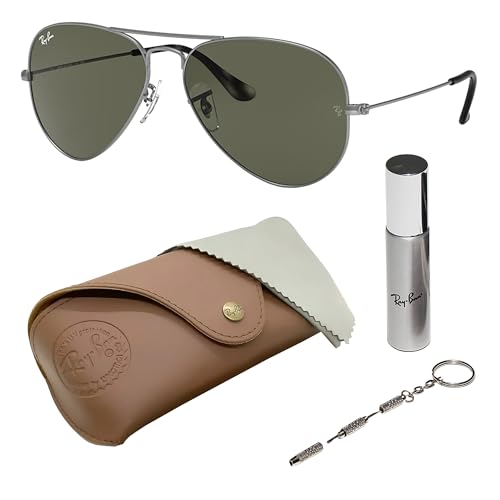 Image of Ray-Ban RB3025 AVIATOR CLASSIC Pilot Shaped Sunglasses for Men & Women with Official RAYBAN Eyewear Kit
