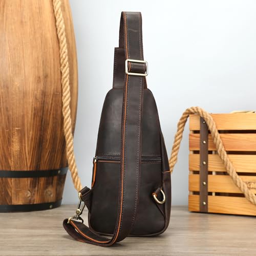 Image of NIUCUNZH Genuine Leather Sling Bag Front Metal-Latch Crossbody Bags Handmade Vintage Chest Shoulder Backpack for Women Men