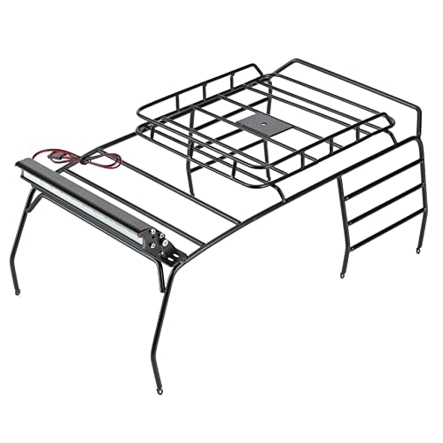 Carrttline Metal Roof Rack Roll Cage Luggage Tray with LED Light Bar for 1/10 RC Crawler Car SCX10 Body Shell