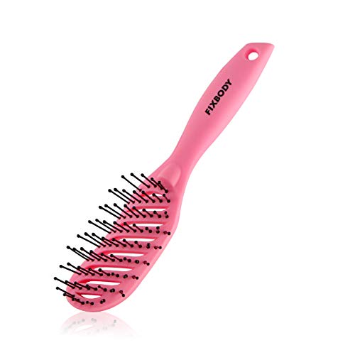 FIXBODY Curved Vent hair Brush for Blow Drying, Styling and Solon, Detangling Hair Brush for Short Thick Tangles Hair, Both Men and Women, Added Extra Volume,Pink