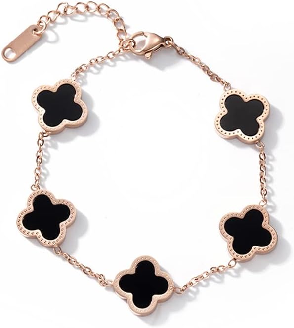 Lucky Leaf Bracelet, Women's Titanium Steel Bracelet, Simple Design Style, Exquisite Titanium Steel Jewelry, Lucky Symbol, Jewelry Gift for Girls and Women (Black)