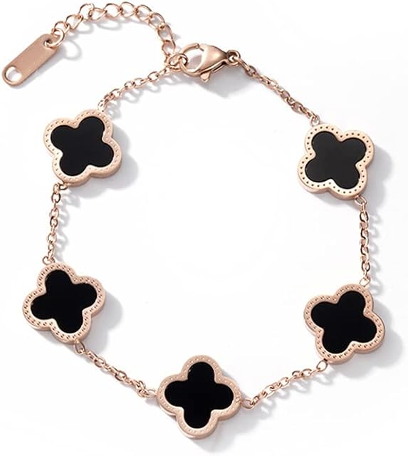 GAUEIOUR Four-Leaf Clover Jewelry SetWomen's Titanium Steel Bracelet, Simple Design Style, Exquisite Enamel Jewelry,Lucky Symbol, Jewelry Suitable for Girls and Ladies.