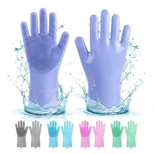 XJ LIVING Magic Silicone Dishwashing Gloves for Kitchen Cleaning, Reusable Silicone Hand Gloves for Dish Wash, Car Wash, Bathroom Cleaning & Pet Grooming (Multicolour, 1 Pair)