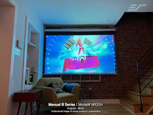 Elite Screens Manual B 100-INCH Manual Pull Down Projector Screen Diagonal 16:9 Diag 4K 8K 3D Ultra HDR HD Ready Home Theater Movie Theatre White Projection Screen with Slow Retract Mechanism M100H by Elite Screens - Image 2