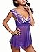 Avidlove Lace Babydoll Lingerie Mesh Chemises Sexy Outfits Nightwear and G-string,Purple,Small