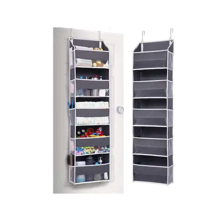 Crafty CompleteOver the Door Organizer with 5 Large Pockets, 10 Mesh Side Pockets, Hanging Storage Organizer with Clear Windows. Store Kids Toys, Shoes, Diapers and more. Dark Grey, 5 Layers