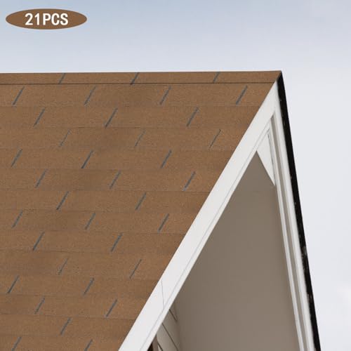 21Pcs Asphalt Roofing Shingles, 39.37\"x13.11\" Fiberglass-Based Tiles, Durable Weatherproof Shed Roof Repair for House Garage Garden Pet House, DIY Home Villa Roofing, 0.1\" Thick (Gold)