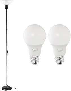 IKEA- Floor uplighter, Black/White with 2 Pack LED Bulb E27 470 Lumen