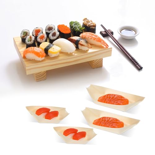 Platos desechables de madera para sushi 100 piezas miniatura 6