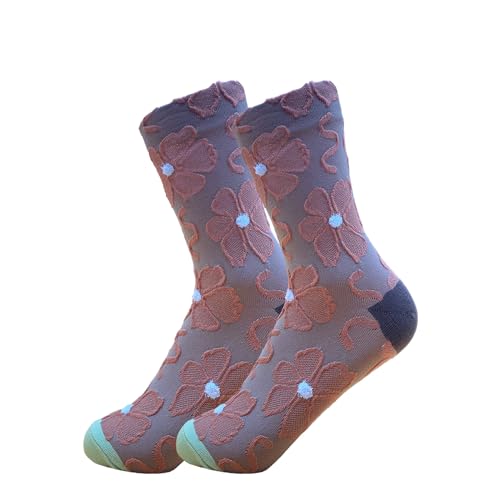 Image of 5 Pairs Floral Socks Women Trendy Flower Socks Embroidered Vintage,Girls Cute Sweet Nordic Textured Cotton Socks