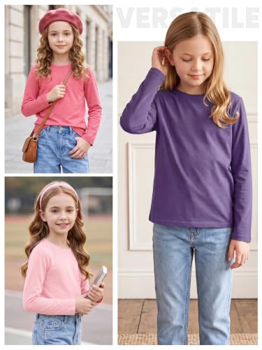 Image of Cooraby 5 Pack Girls Long Sleeve Tees Girls' Soft T-Shirts Kids Basic Crewneck T-Shirts Top for Teen Youth Girls, 2T-16Y