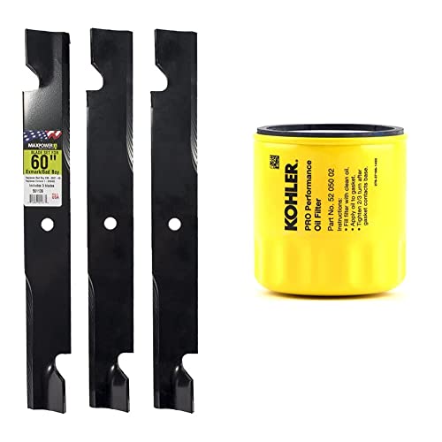Maxpower 3-High Lift Blade Set for 60-Inch Exmark + Kohler Oil Filter