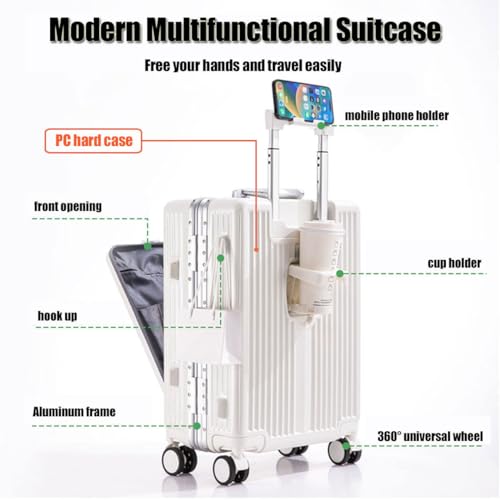 BEITH Hardside Luggage with Cup Holder, BS6606 Front Open Aluminum Frame Suitcase with TSA Lock, 360° Double Spinner Wheels, ABS+PC Alloy Box Shell, Aluminum Lifting Rod, Waterproof3