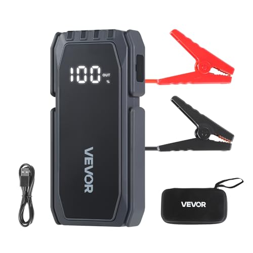 VEVOR Jump Starter, 1500A Peak, Car Jumper Starter Battery Pack, 12V Portable Lithium Battery Booster, Jump Box Power Bank with 3 Modes Flashlight and Jumper Cable, for Up to 6L Gas/4L Diesel Engines