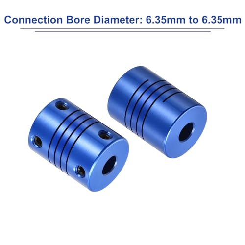 QUARKZMAN 2 Stück 6,35 mm auf 6,35 mm Aluminiumlegierung Wellenkupplung L25xD19 Flexibler Kuppler mit Schrauben für Encoder und Motoren, Blau