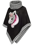 DANAEST Kinder Mädchen Strick Poncho Einhorn Rollkragen Pullover Umhang mit Wende -Pailletten (687) (Schwarz, 152 / 12 Jahre)