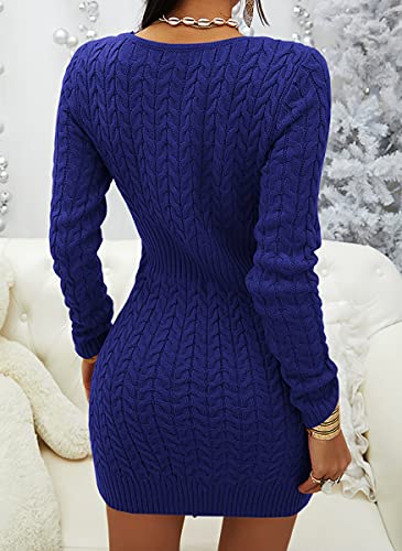 Image of Veatzaer Womens Zip V Neck Long Sleeve Cable Knit Mini Sexy Sweater Dressse | Casual,Slim Fit,Solid,2026 Fall Winter,Slim Fit,Long Sweater Dress,Half Zipper,Bodycon