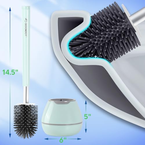image for BOOMJOY Toilet Brush and Holder Set, Silicone Toilet Bowl Cleaner Brus