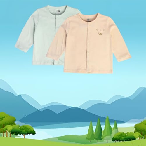 Image of miniklub Baby Long Sleeve Knitted Cotton Front Open Vest, Pack of 2 (Beige /Mint Color)