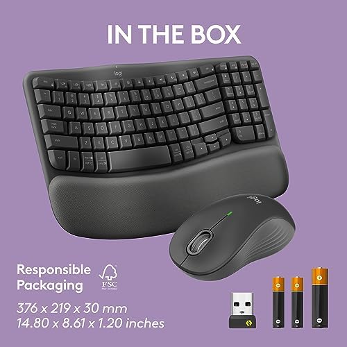 Logitech Wave Keys MK670 Combo, Wireless Ergonomic Keyboard with Signature M550 L Wireless Mouse, Comfortable Natural Typing, Bluetooth, Logi Bolt, for Multi-OS, Windows/Mac - Graphite — view 9