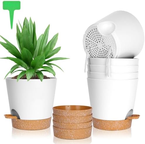 OFFCUP Kunststoff Blumentopf, 6 Stück Blumentopf 20 * 16cm mit Untersetzer | Pflanztopf Selbstbewässerung, mit 20 Pflanzenetiketten Blumentopf Mit Bewässerungssystem für Innen und